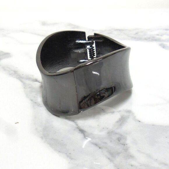 Chunky Dark Metal Cuff | 7" Hinged Surf Wavy Design | Bold Statement Bracelet - Picture 2 of 3